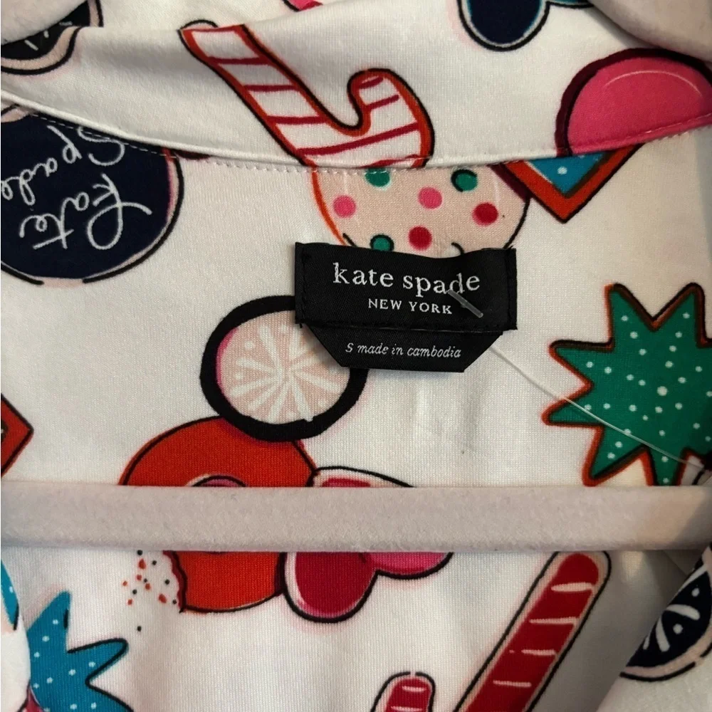 NWT women’s Kate Spade 2-piece Christmas holiday soft button up pajamas small